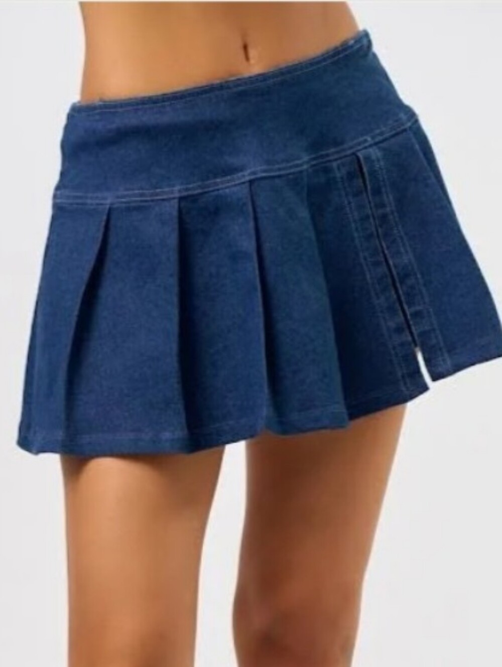 Blue Blush Dark Blue Pleated Denim Skort